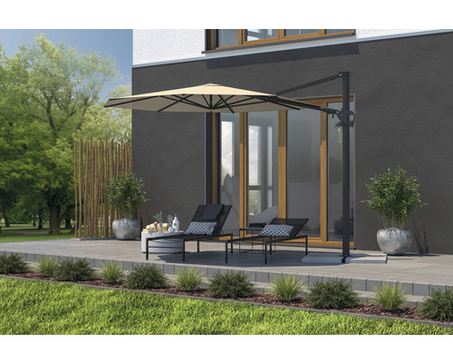 Soluna Orléans zweefparasol, Ø 300 cm, rond, ecru, inclusief kruisvoet.