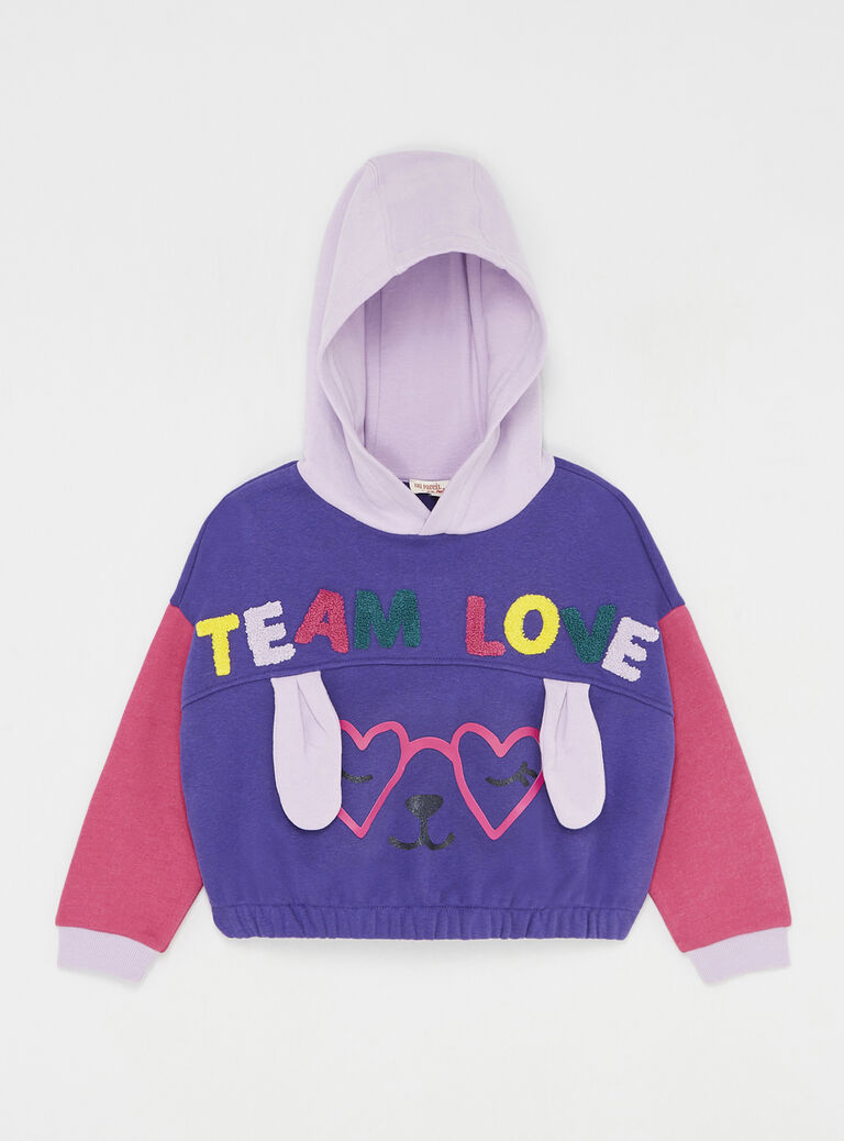 Sweat color block à capuche pour fille