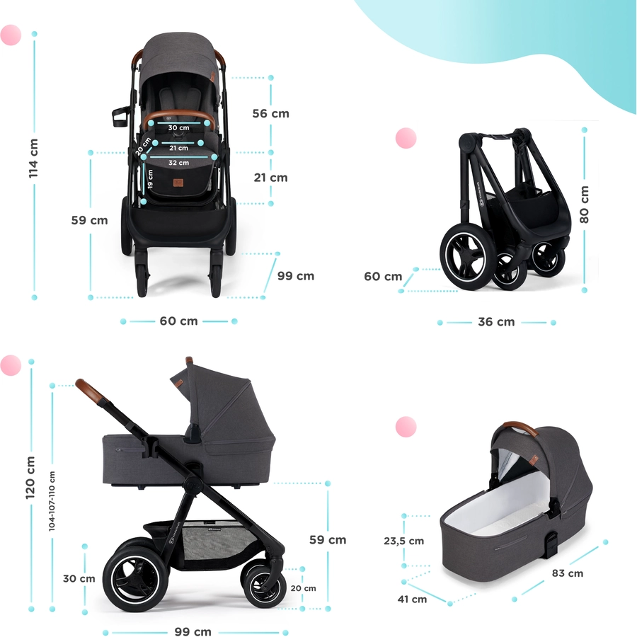 Kinderkraft Kombikinderwagen EVERYDAY 2 in 1 dark grey black frame