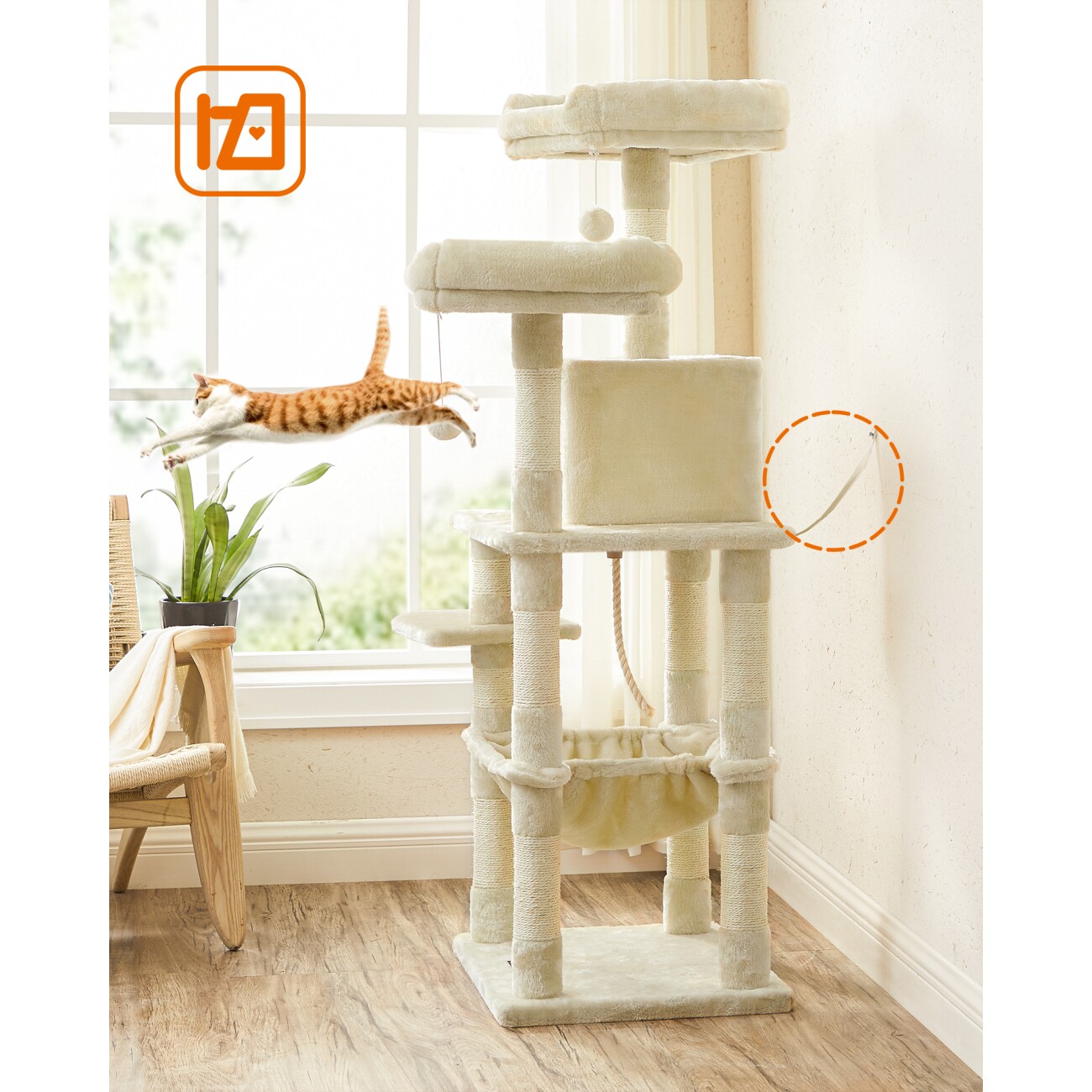 FEANDREA Kratzbaum 143cm hellgrau beige
