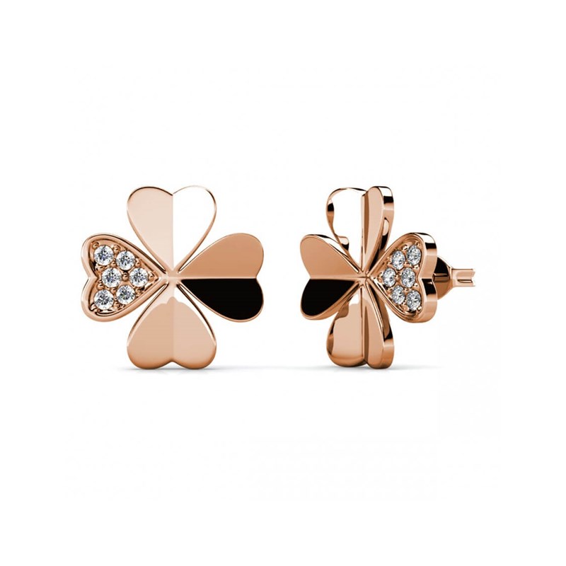 Boucles d'oreilles Clover Petal - Or Rosé et Cristal