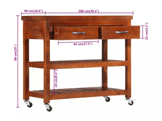 Chariot de cuisine 100x48x89 cm Bois d'acacia massif