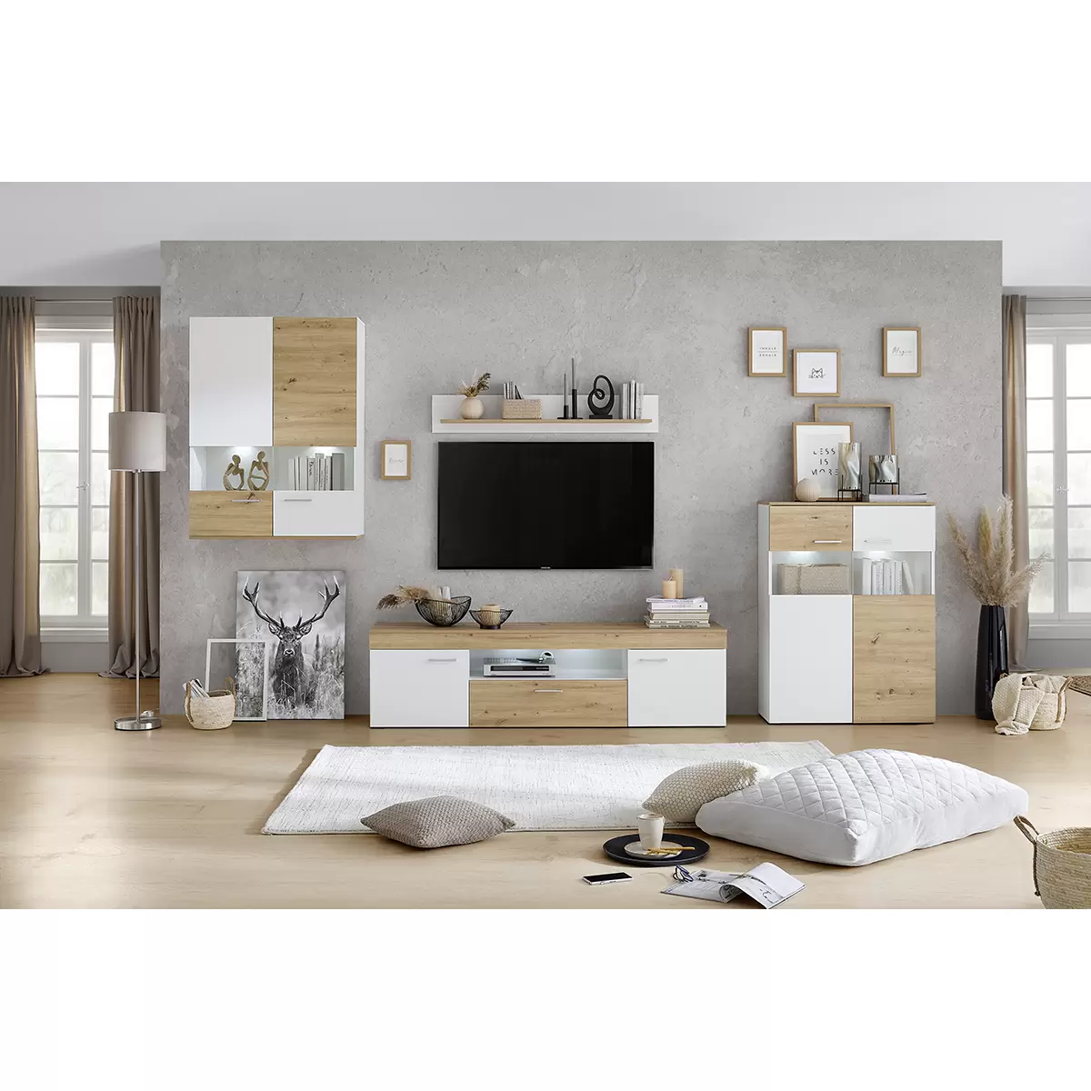 Highboard Valencia weiss,Artisan Eiche