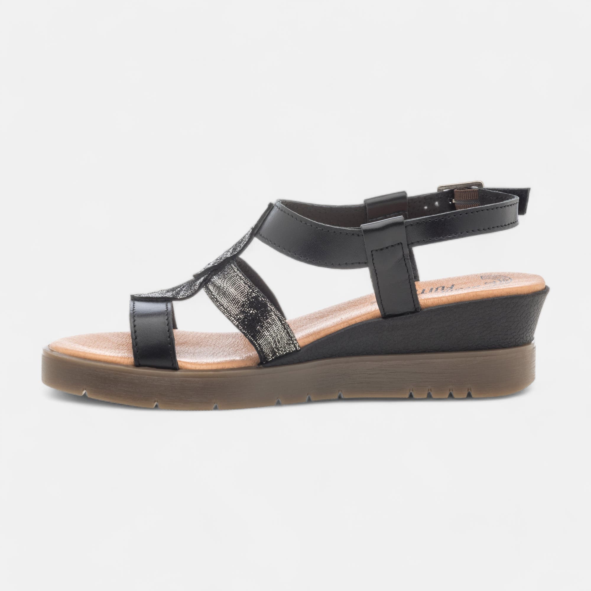 Sandales à talon compensé Femme en cuir noir