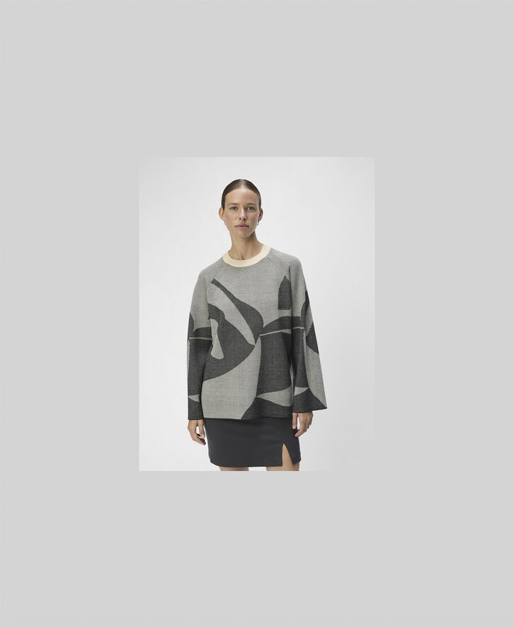 Object OBJSIF LO L/S KNIT PULLOVER DIV Medium grey melange/dgm graphic