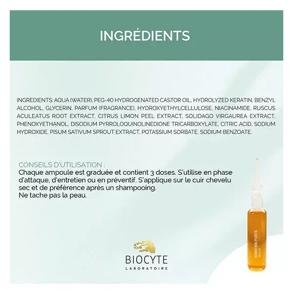 Sérum Antiqueda Biocyte Keratin Forte, 5 ampolas de 9 ml, 15 dias de duração.