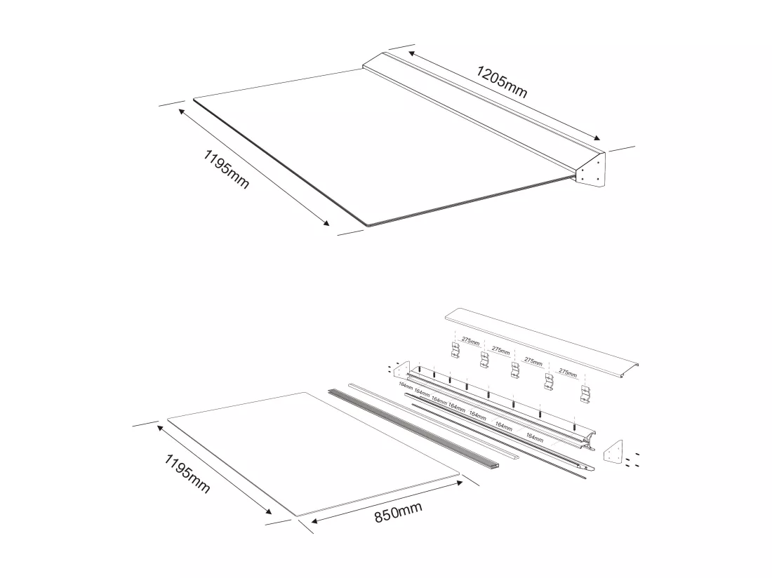 Auvent de porte en aluminium L120 x l90 cm plat avec leds - LUXAMA