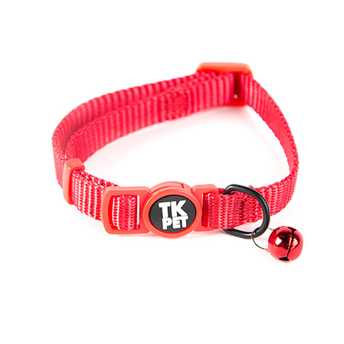 Coleira clássica de nylon TK-Pet com sino vermelho para gatos