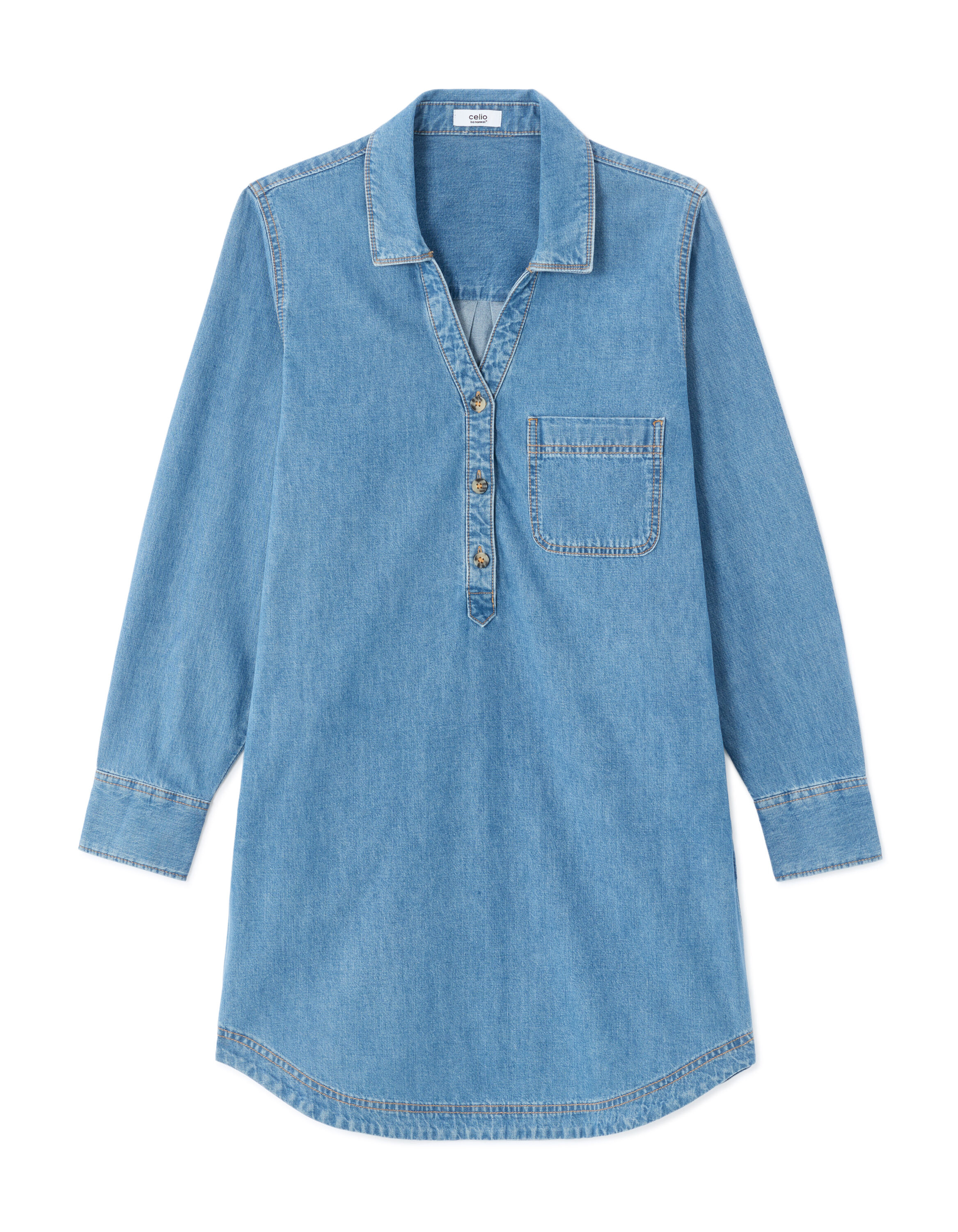 Robe chemise en jean 100% coton - bleu