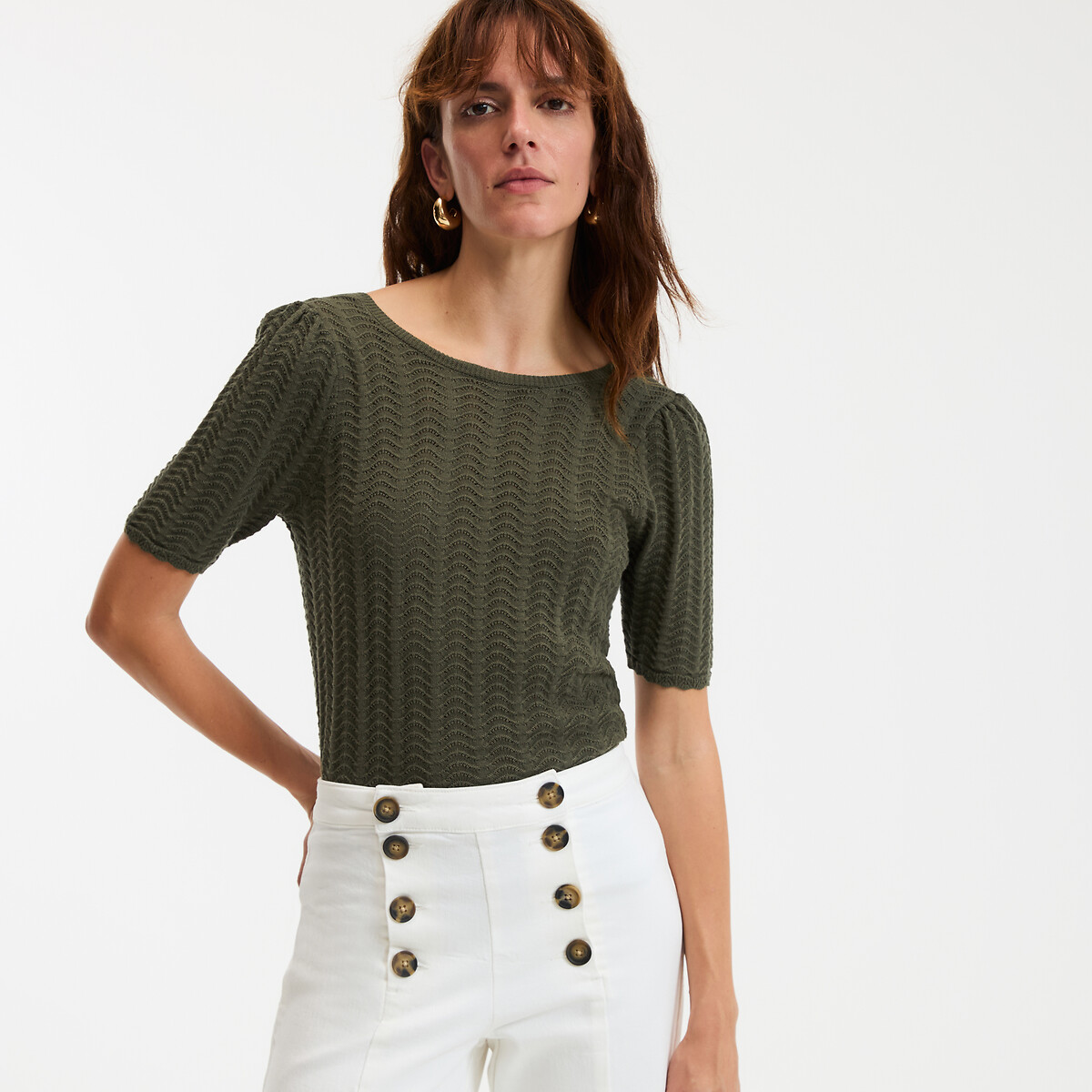 COLEÇÃO LA REDOUTE<br>Suéter em malha fina com gola redonda