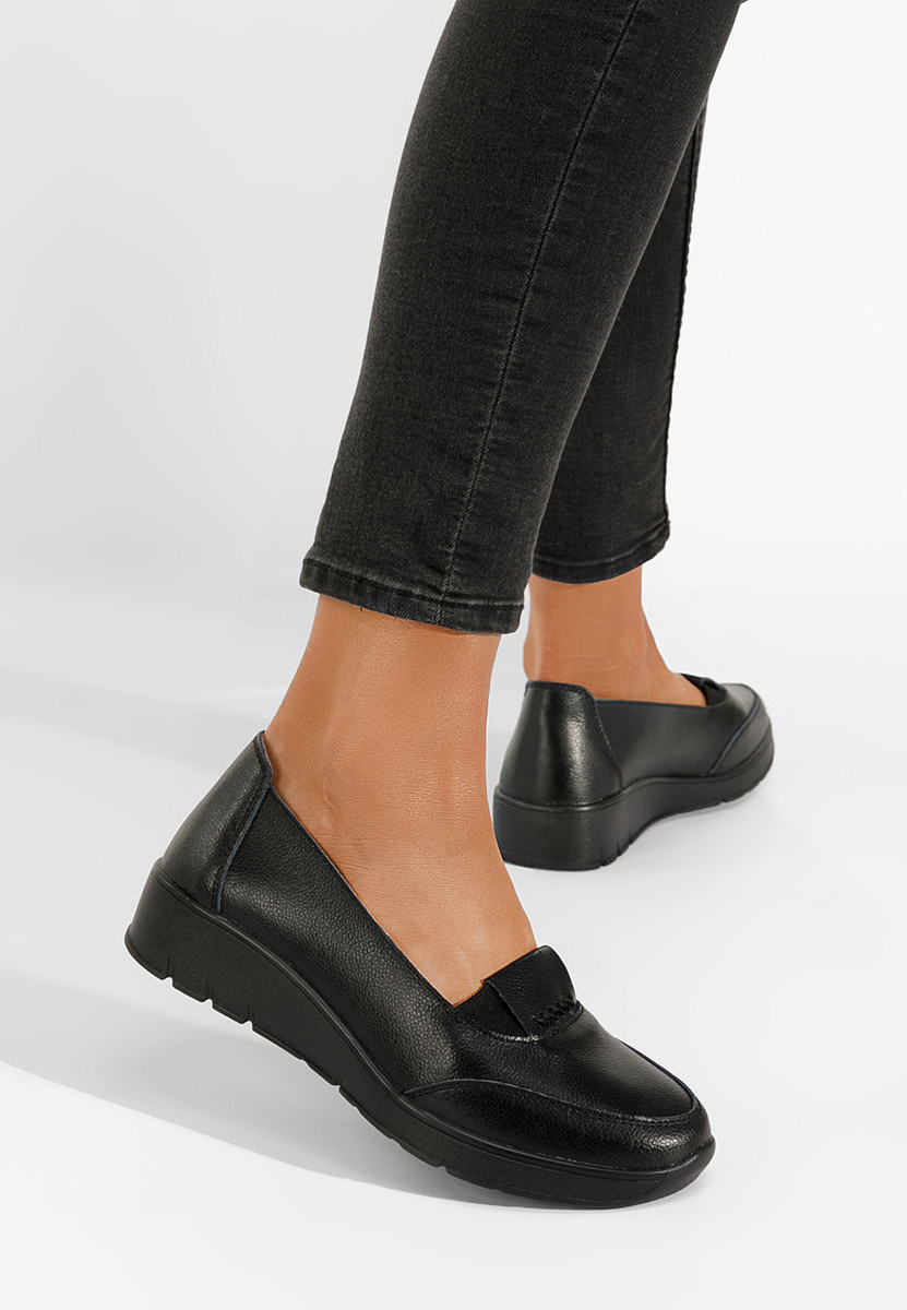 Mocassins en cuir naturel noirs Sandira