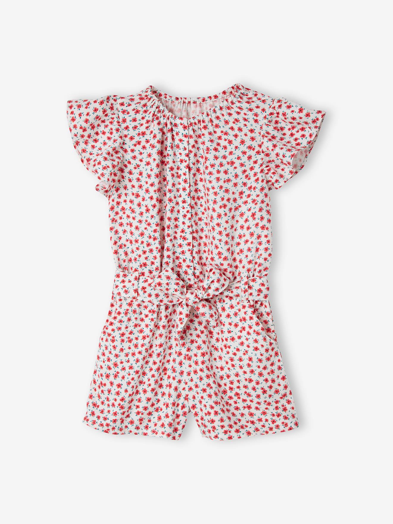 Macacão bege claro estampado com shorts para meninas