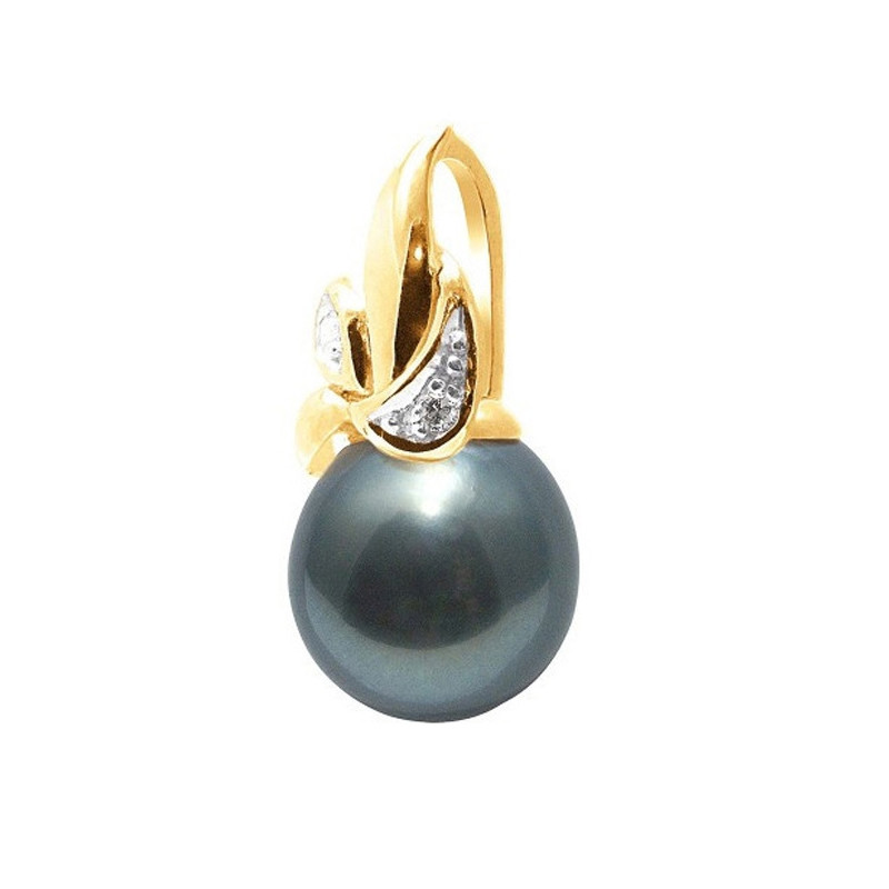 Pendentif Perle de Tahiti et Or Jaune 375/1000 et Diamants