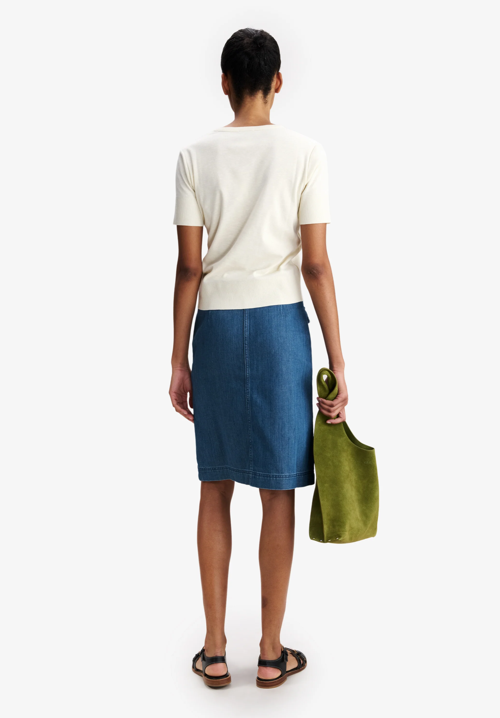 Jupe à poches en denim délavé - Indigo delave