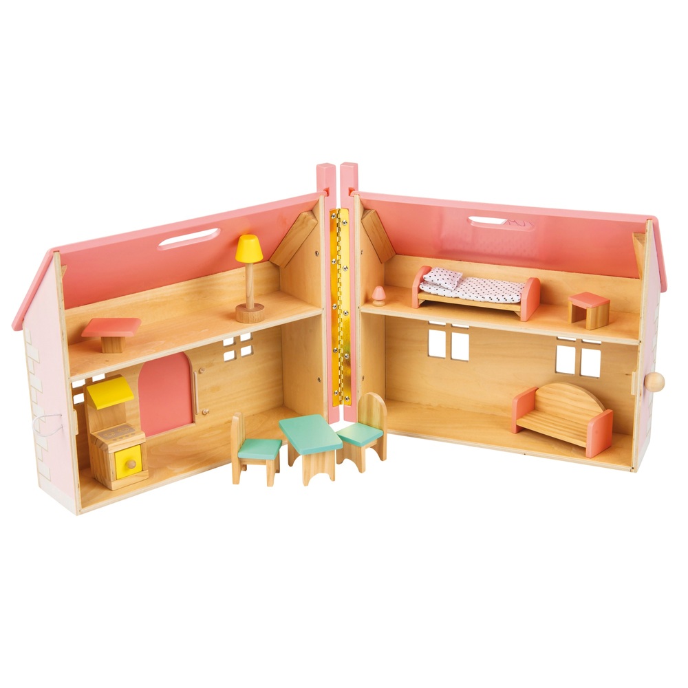 Puppenhaus aus Holz zum Zusammenklappen und Losfahren