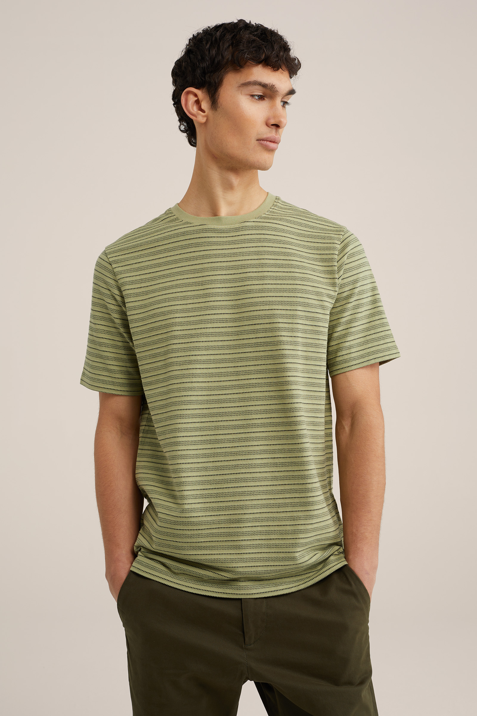 T-shirt met jacquard-dessin WE Fashion Pastelgroen