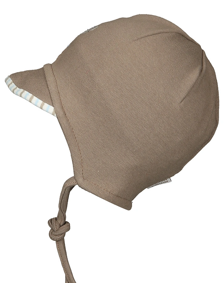Binde-Mütze DINO BOY mit Schirm in beige