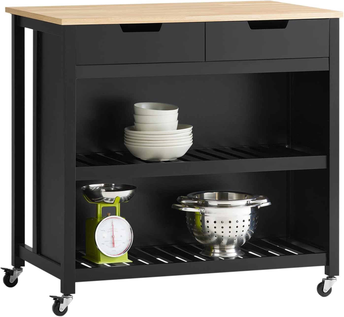 SoBuy Servierwagen mit Rollen, Küchenwagen mit Arbeitsplatte, Rollwagen Küche, Servierwagen Outdoor, Küchenregal stehend, Regal Küche, Küchenwagen mit Stauraum,Schwarz, 98x94x58 cm, FKW74-SCH