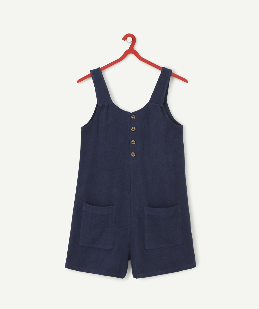 LA COMBISHORT BLEU MARINE EN COTON AVEC BOUTONS ET POCHES