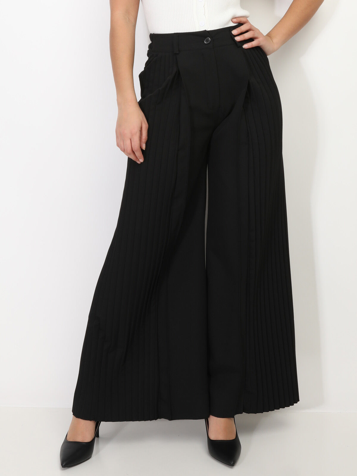 Pantalon de costume palazzo plissé- Noir