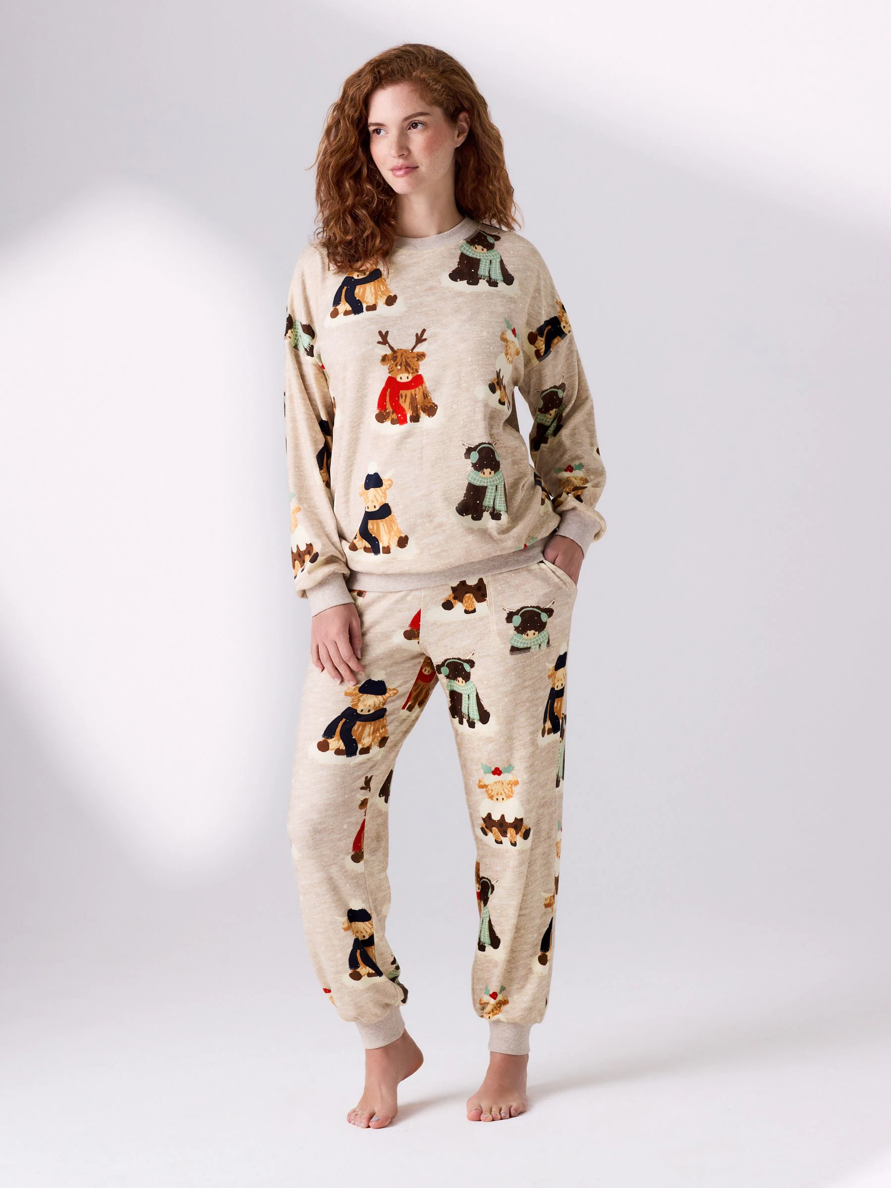 Havermout Hamish The Highland Cow - Zwangerschap Kerstmis gezellige lange mouwen Pyjama's voor het hele gezin