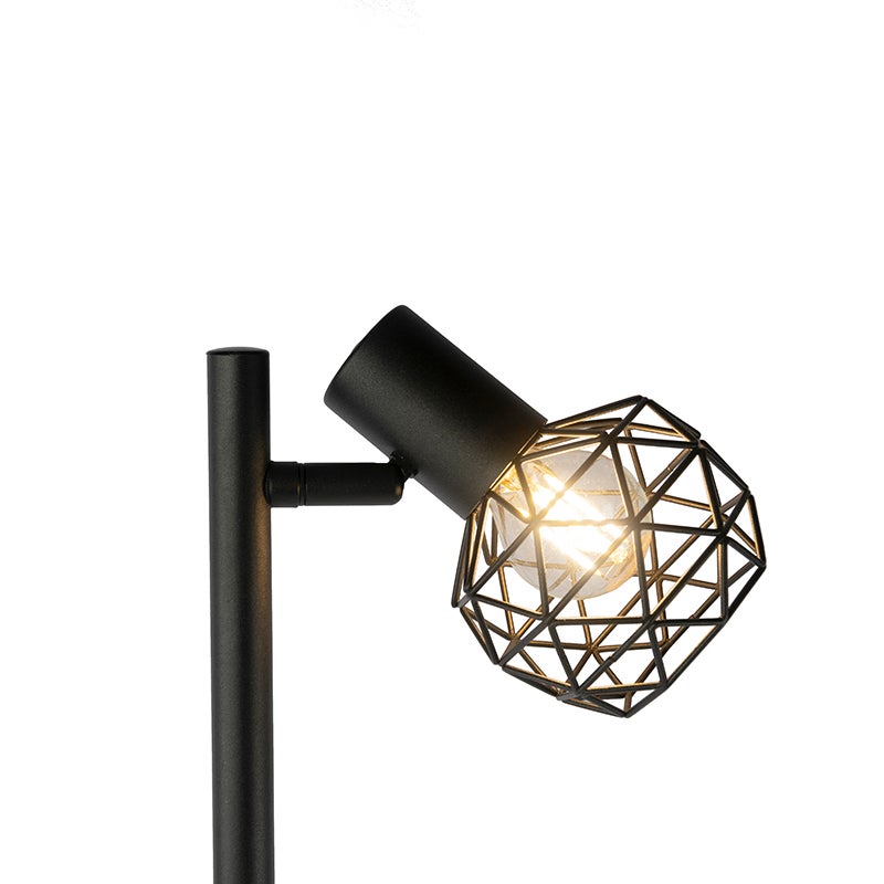 QAZQA - Moderne design vloerlamp | Staande lamp | Vloerlamp | Lamp, zwart, 3-lichts verstelbaar - Mesh | Woonkamer | Slaapkamer - Staal, langwerpig - LED-compatibel, E14