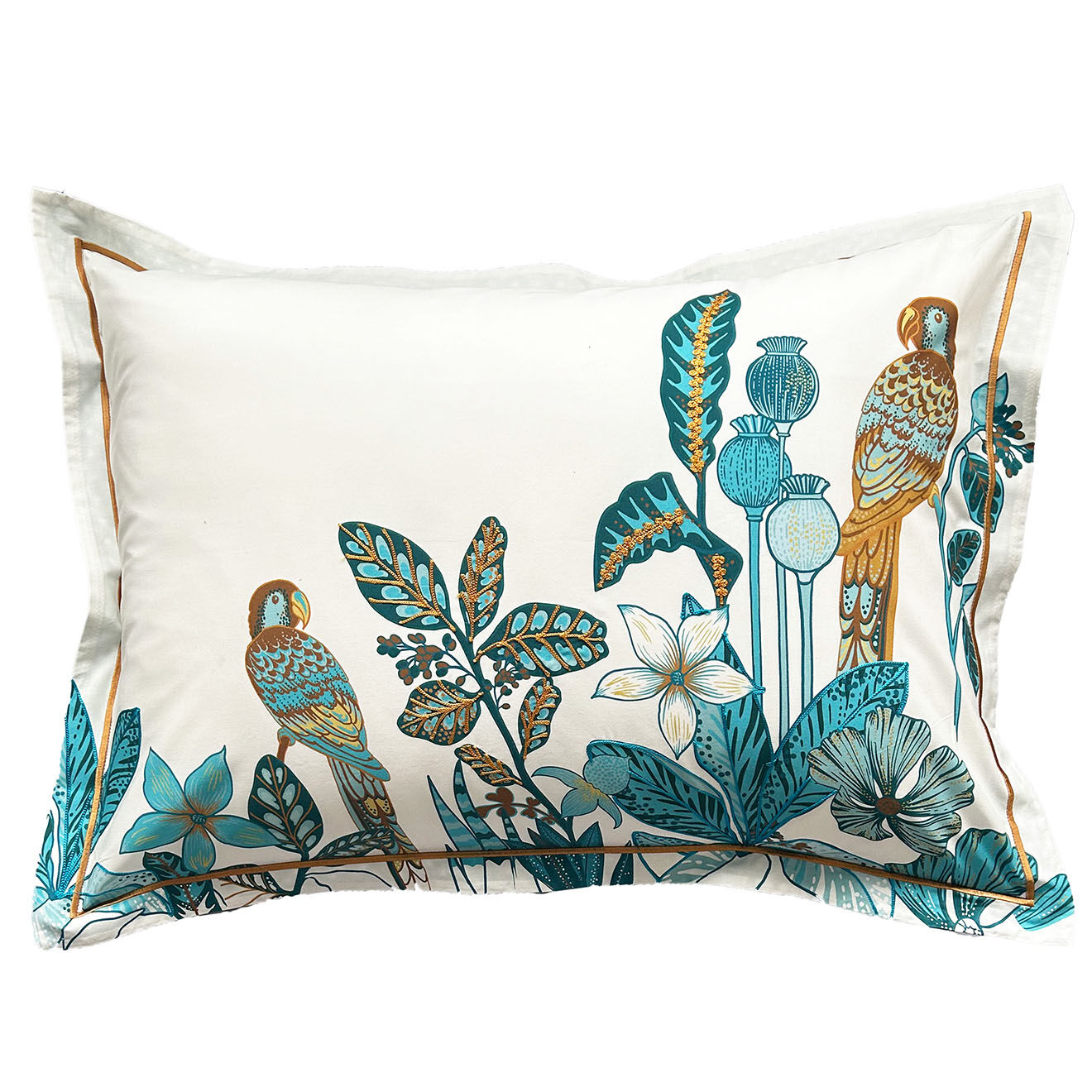 Perle de Coton Taie d'oreiller en Percale de Coton Kinston blanc/turquoise
