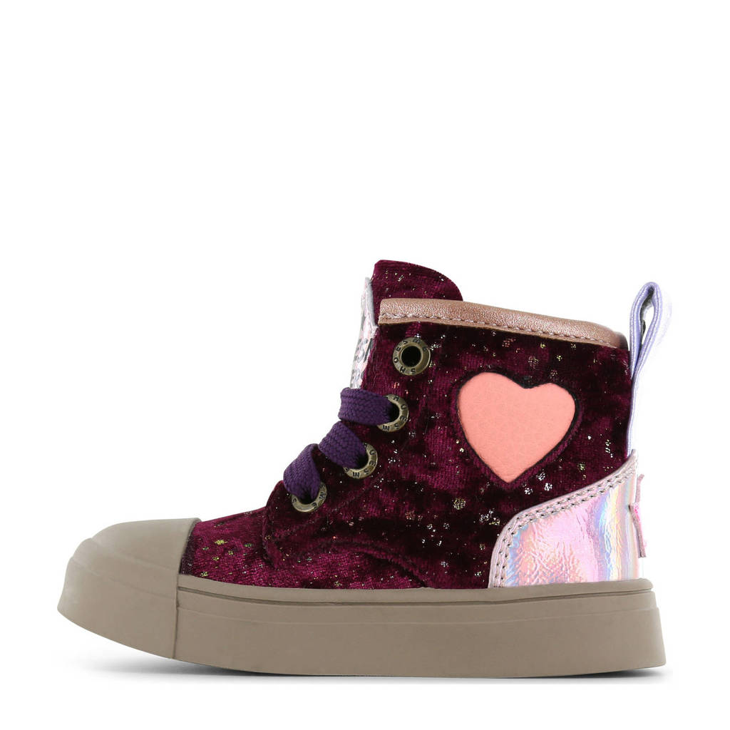 Shoesme fluwelen sneakers bordeauxrood