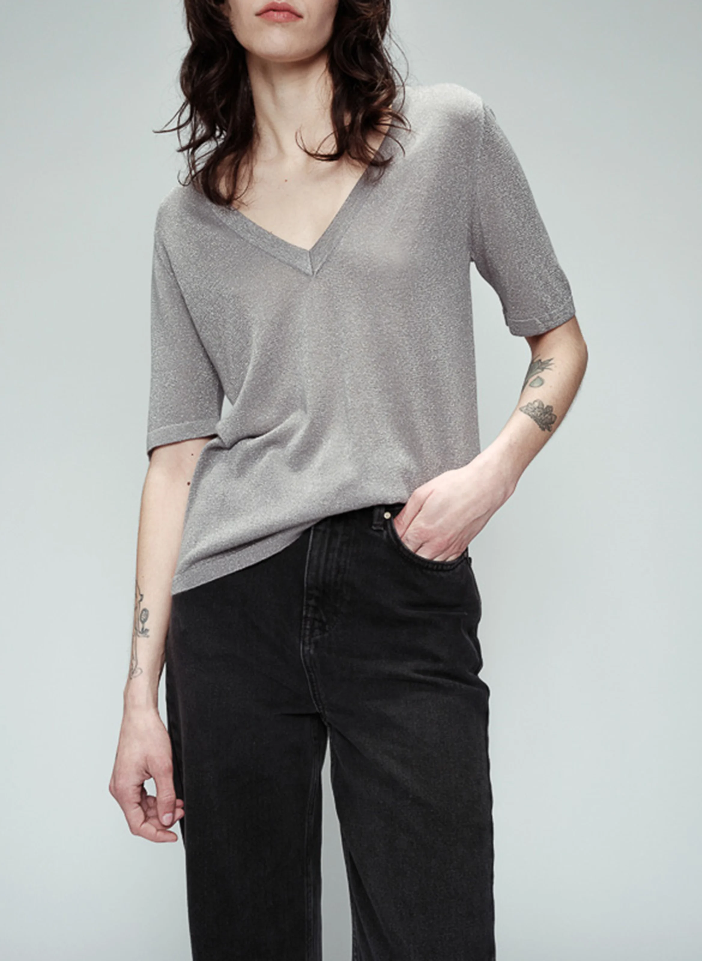 OMALIA - Tee-shirt col V | Argent