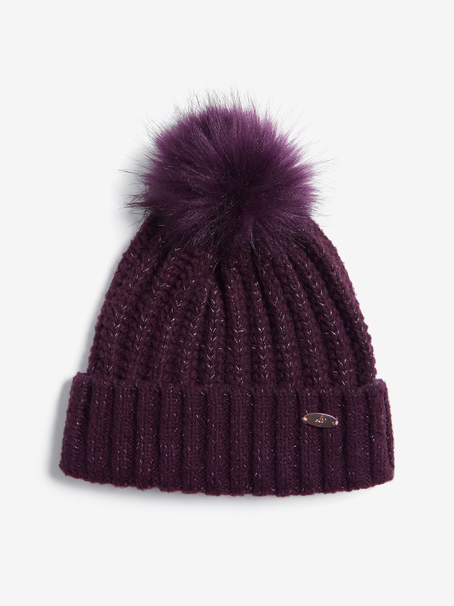 Paarsrood - Lipsy Shimmer Ribbed Pom Hat