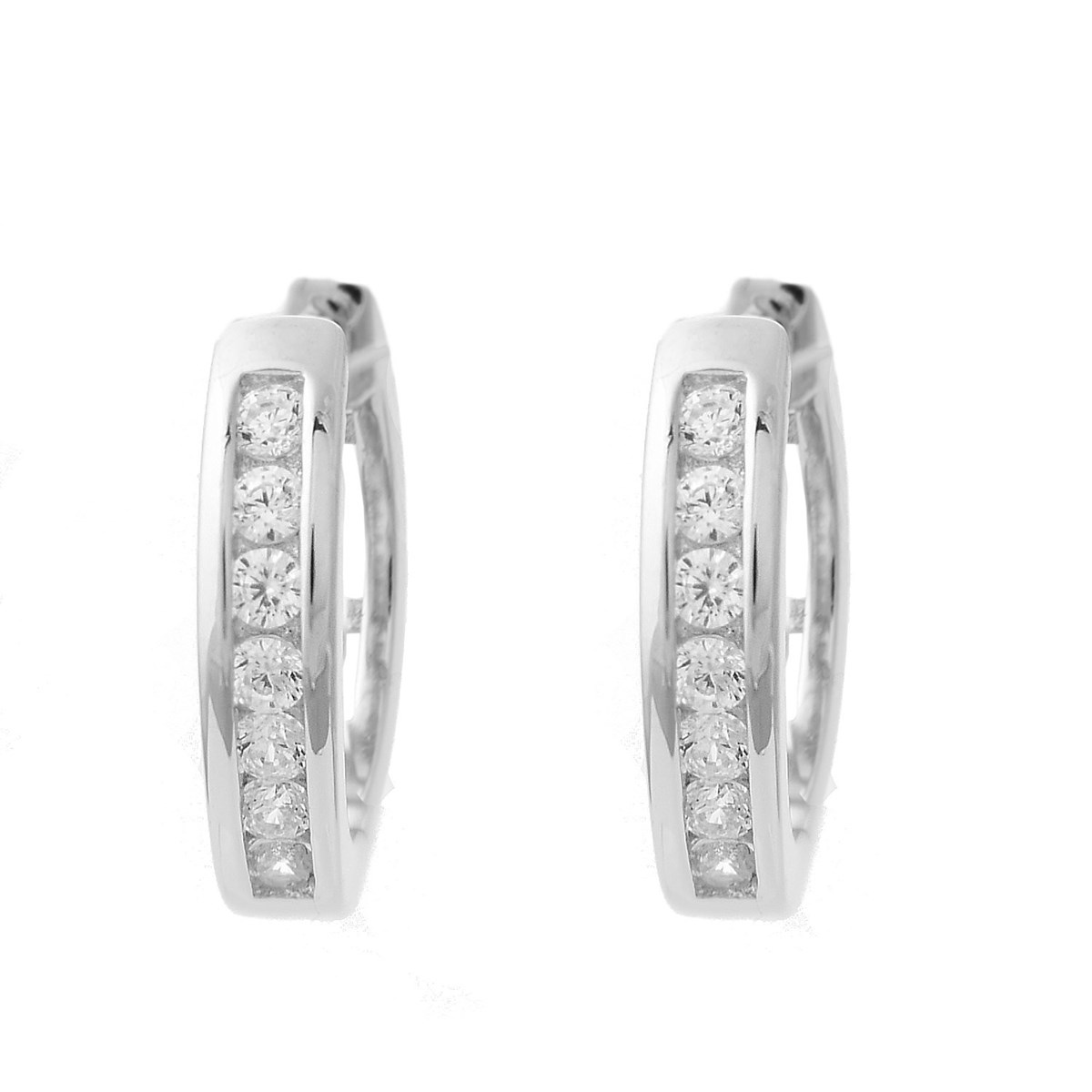 Boucles d'oreilles créoles anneau d'oxyde de zirconium Argent 925 Rhodié