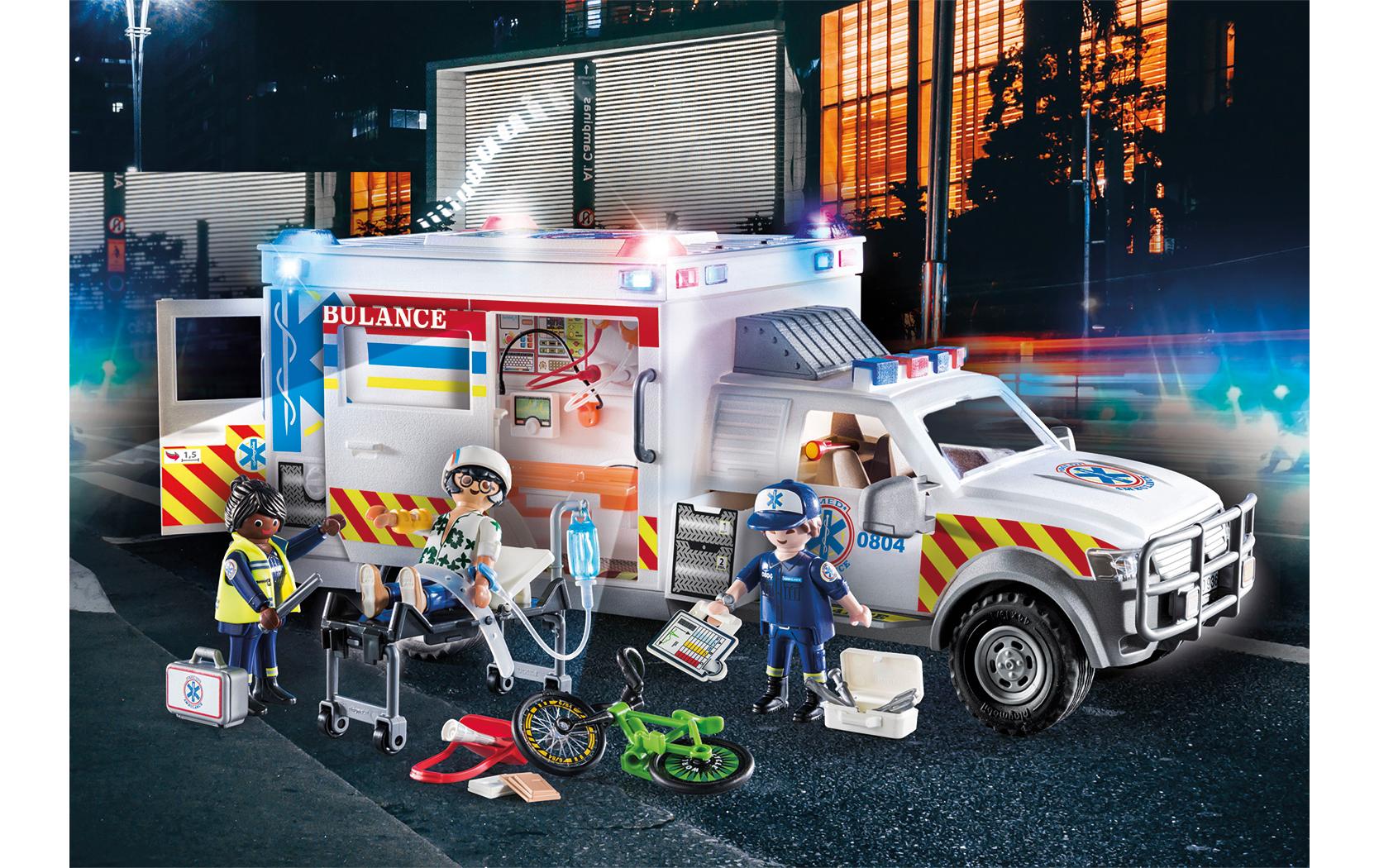 City Action Rettungs-Fahrzeug: US Ambulance 70936Rettungsfahrzeug-Spielset mit Licht und Sound
