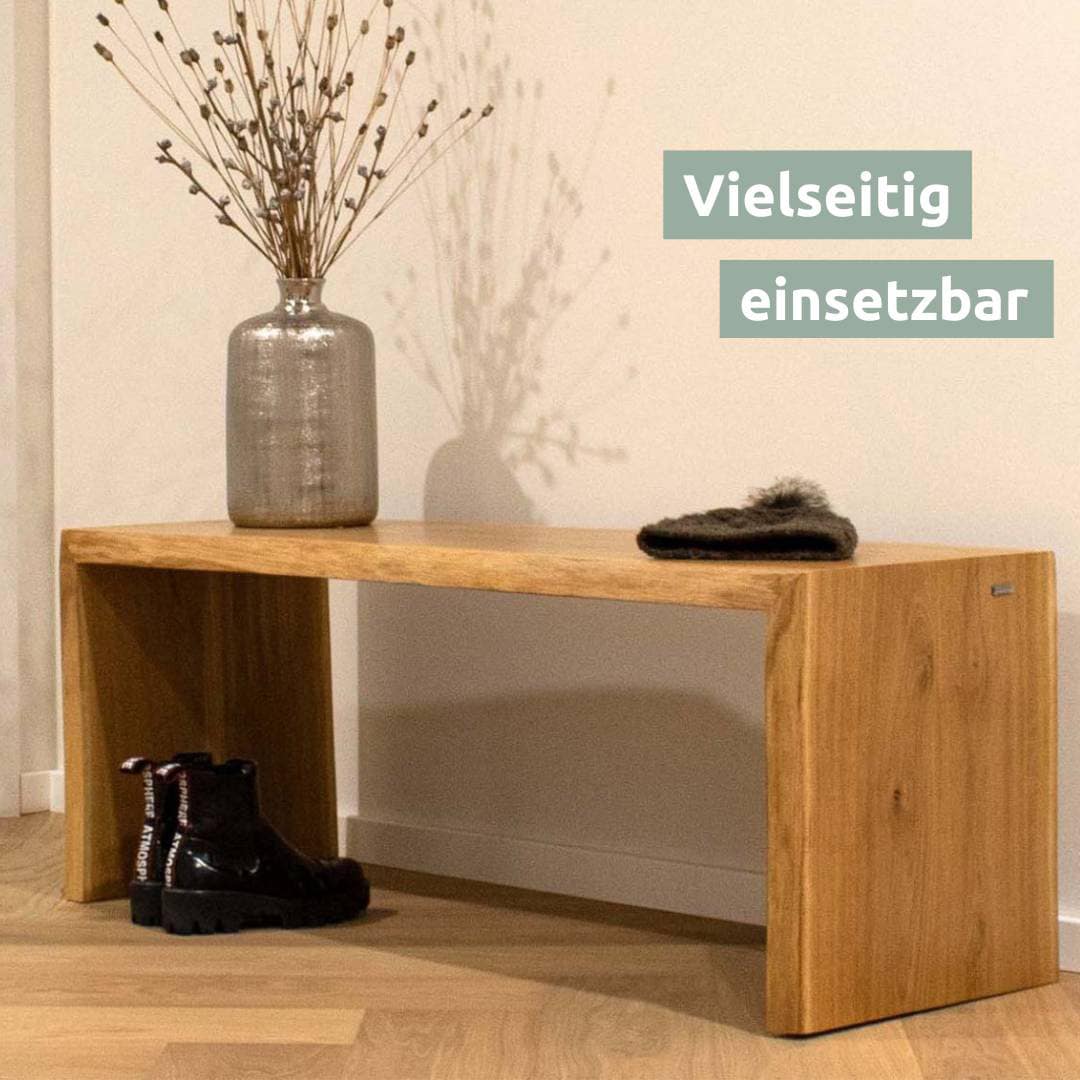 holz4home Massivholzbank 120 x 45 cm Eiche geölt mit Baumkante