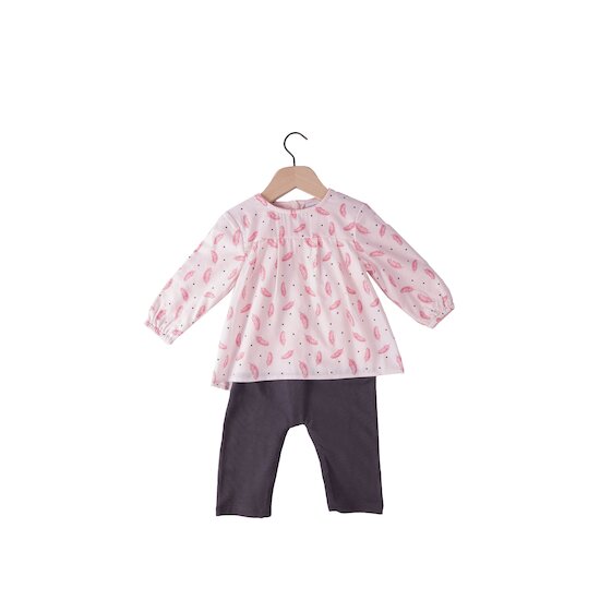 Love Me Too Combirobe longue   Imprimé Plume        1 mois   de               P'tit bisou
