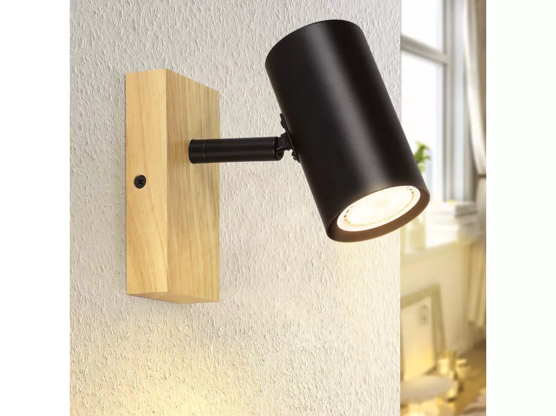 NETTLIFE Plafonnier 1 flamme Bois - Noir Plafonnier couloir Métal Rétro GU10 350°Plot de plafond pivotant Max.40W