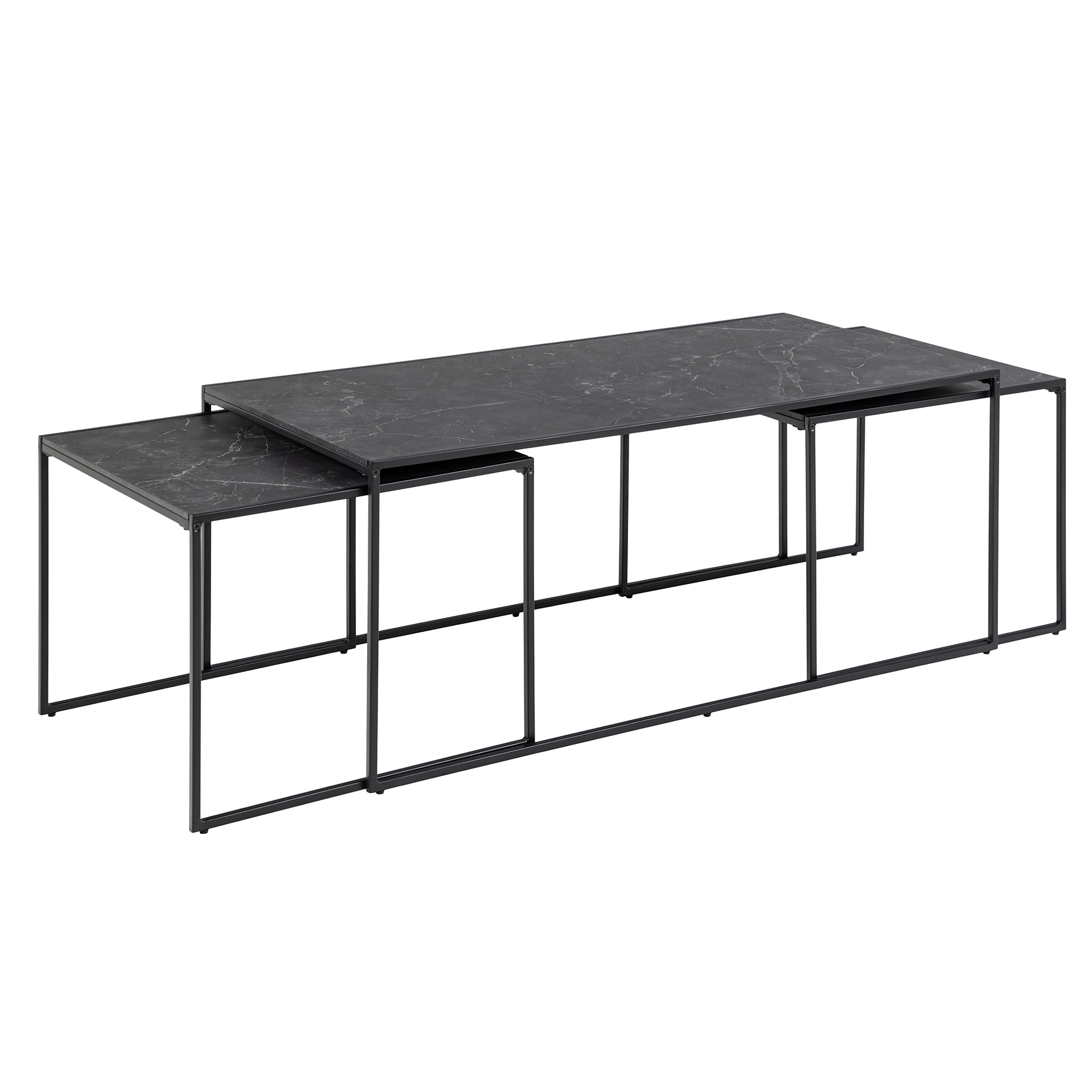 3-teiliges Couchtisch-Set INFIITY - schwarz - Marmoroptik - 120 cm