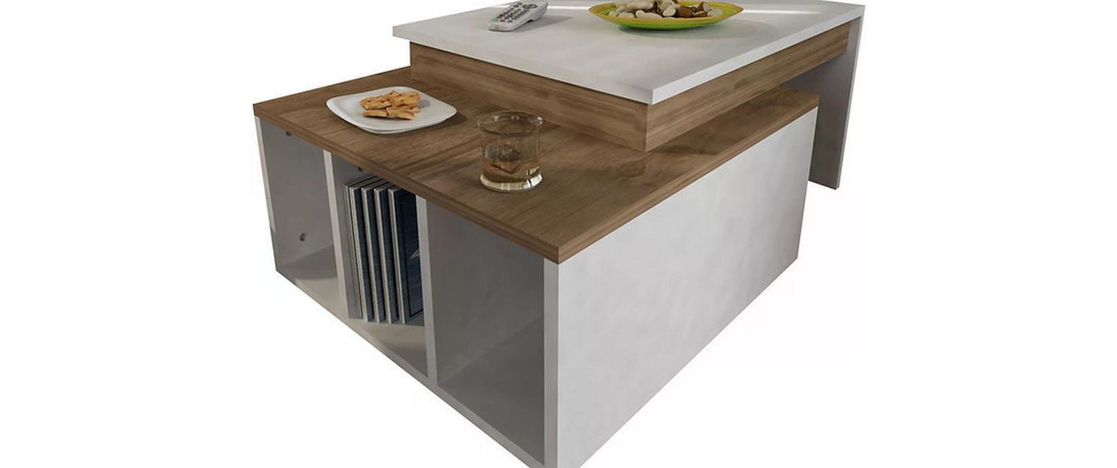 Couchtisch Kolarado 90 x 37.4 x 60 cm, Nature/Weiss<br>Wohnzimmertisch