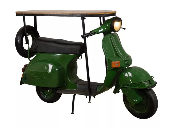 Barre porte-bouteilles moto vespa en métal et bois vert 185x66x115h
