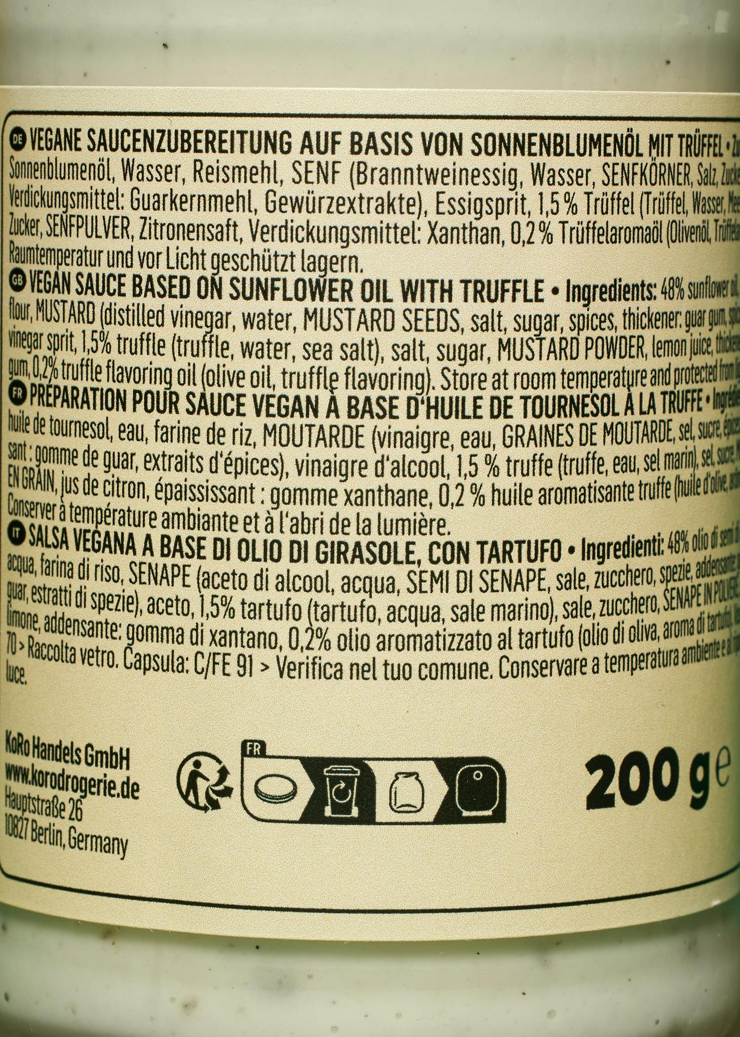 Pflanzliche Trüffel Mayonnaise 200 g