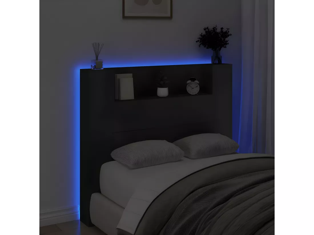 Armoire tête de lit avec LED noir 120x16,5x103,5 cm