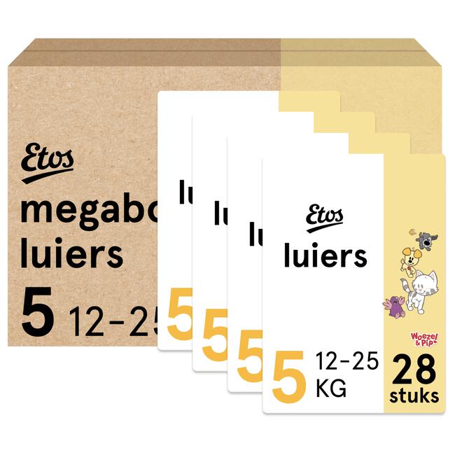 Etos Woezel & Pip Luiers Junior Maat 5 12-25 kg Megabox 4x28 stuks