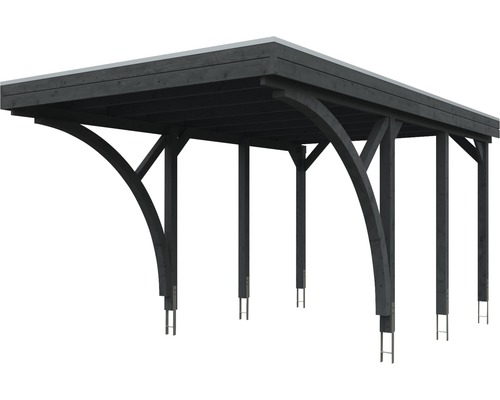 SKAN HOLZ Friesland enkele carport set 6 inclusief aluminium dakpanelen, 2 inrijbogen, H-paalankers 314 x 555 cm grijs