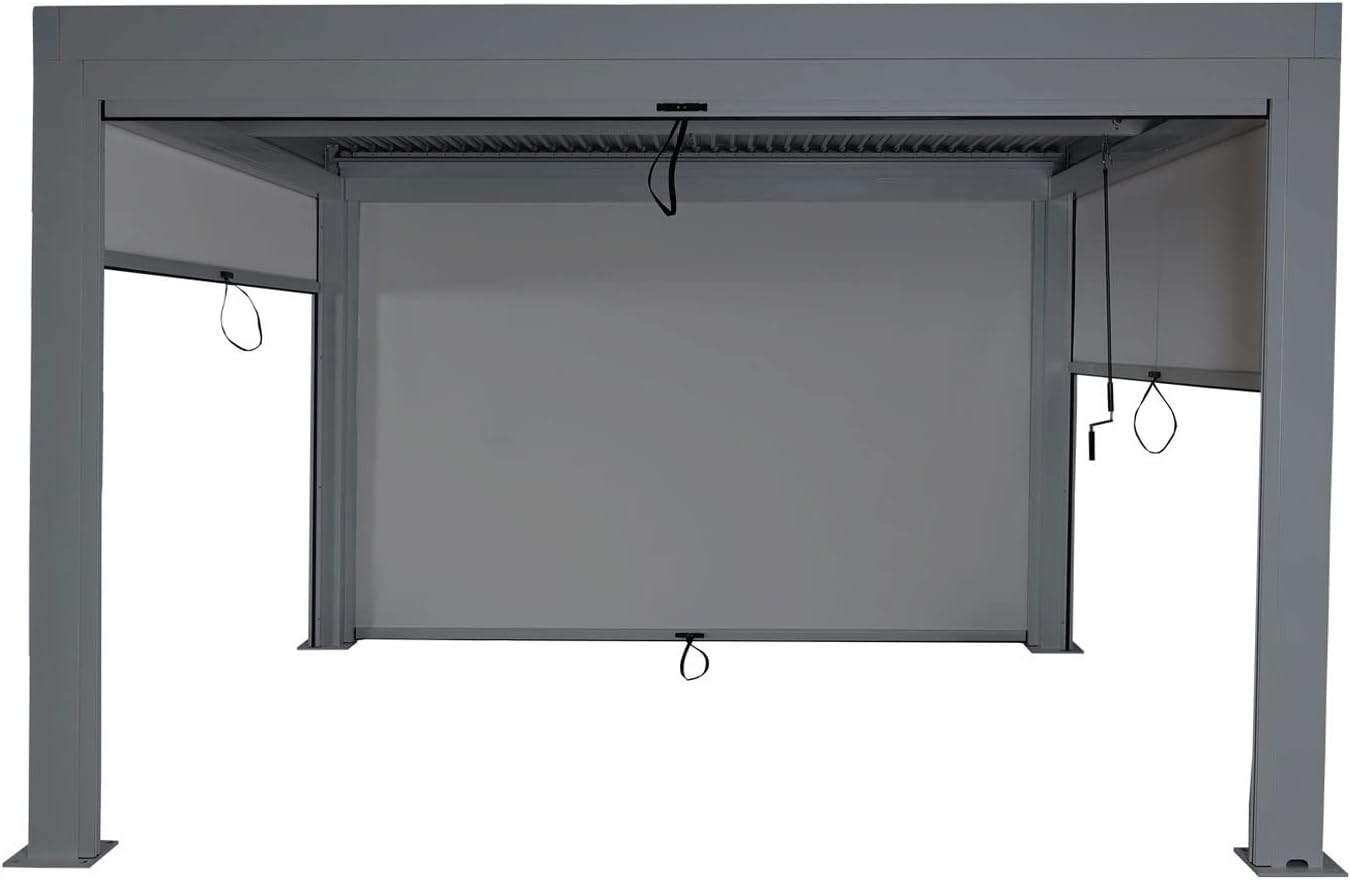 Pergola HWC-L46 mit Seitenwand, Gartenpavillon Lamellen-Pavillon Rollo, 11cm-Alu-Gestell, sturmfest 3x4m - anthrazit