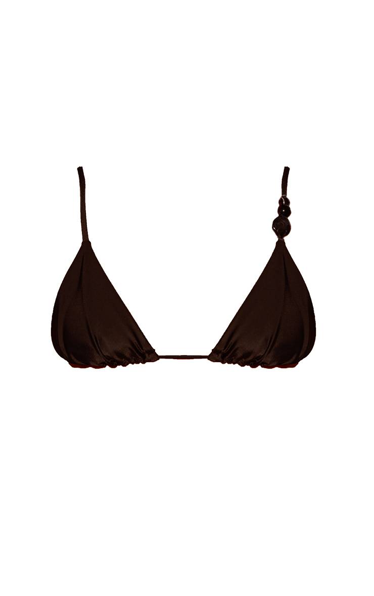 Noir Haut De Bikini Triangle Avec Bordure De Perles