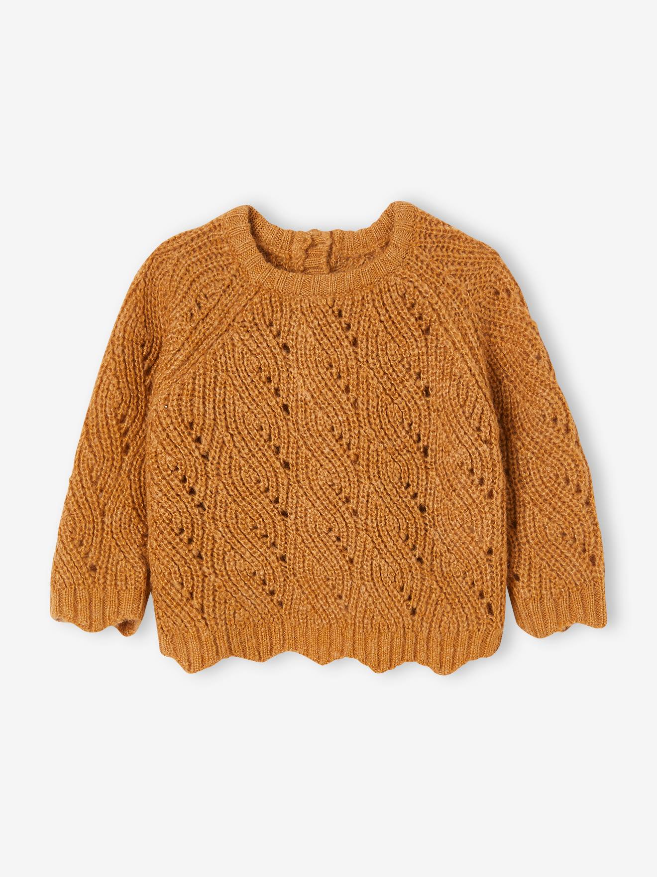 Suéter de bebê amarelo mesclado com detalhes vazados