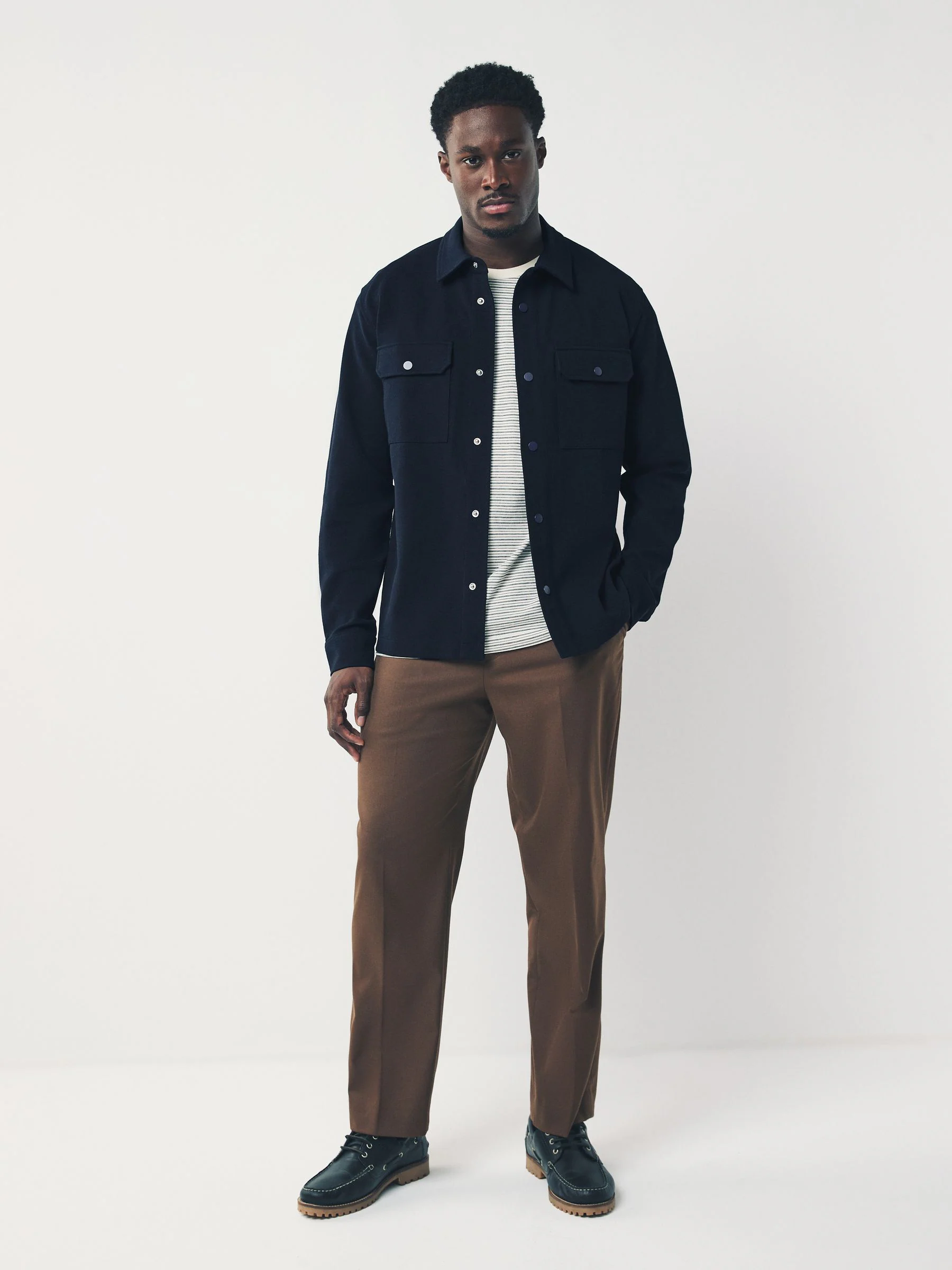 Donkerblauw - Jersey keperstof Overshirt met drukknopen