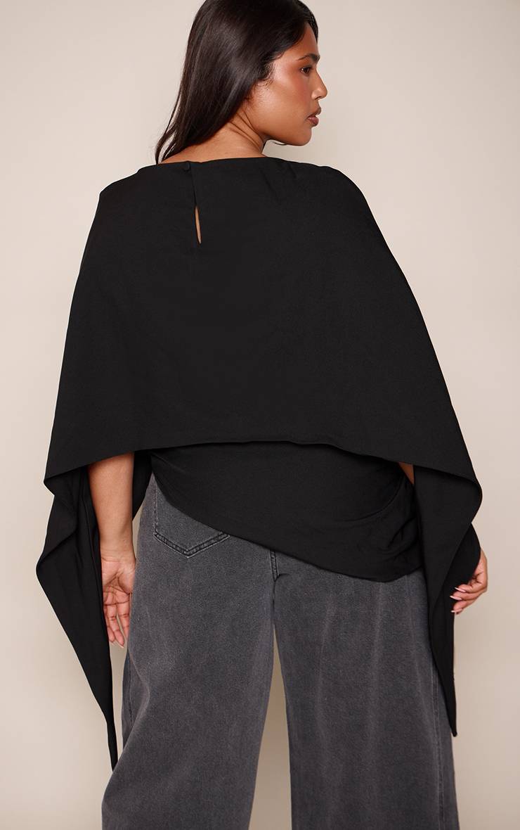 Noir Haut Long Froncé Grande Taille Avec Détail Cape Tissée