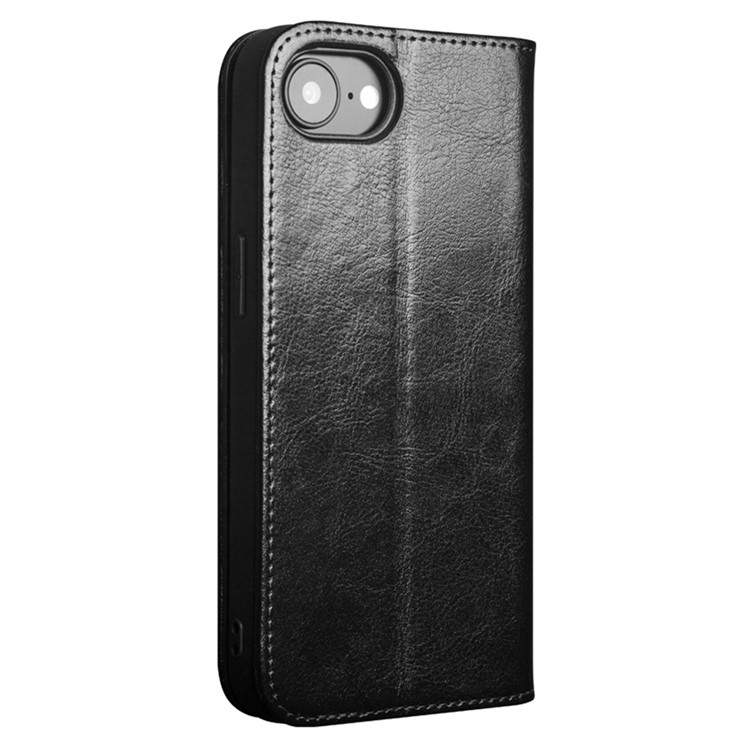 iPhone 16e Echtleder Tasche Flip Cover mit Kartenfächer - Schwarz