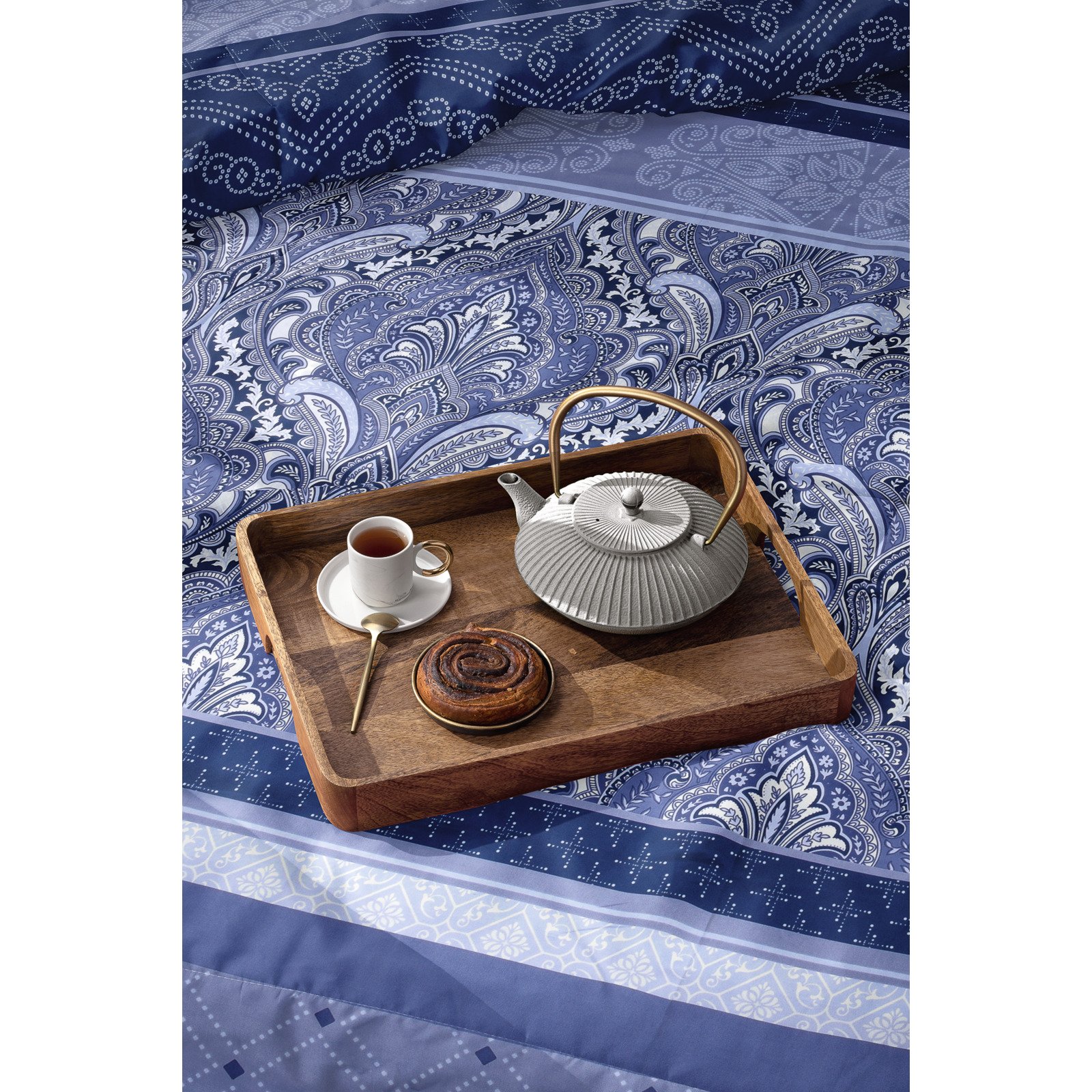 Bettwäsche Micro-Polyester orientalische Ornamente blau 160x210 65x100 Bettanzug Nord