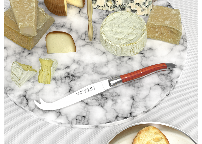 Couteau à fromage Laguiole avec un manche en bois de rose et mitres en acier inoxydable
